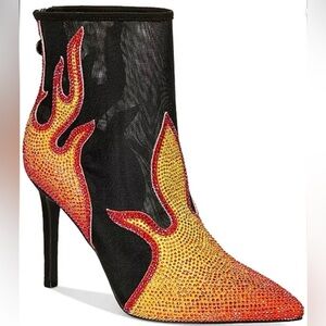 Thalia Sodi Black and Orange Flame Heeled Boots Size 6